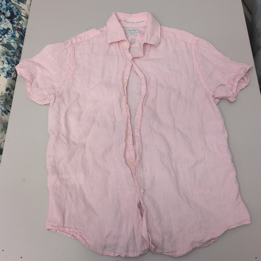 Porter & Ash Men's Pink Linen Shirt Medium - Picture 4 of 9